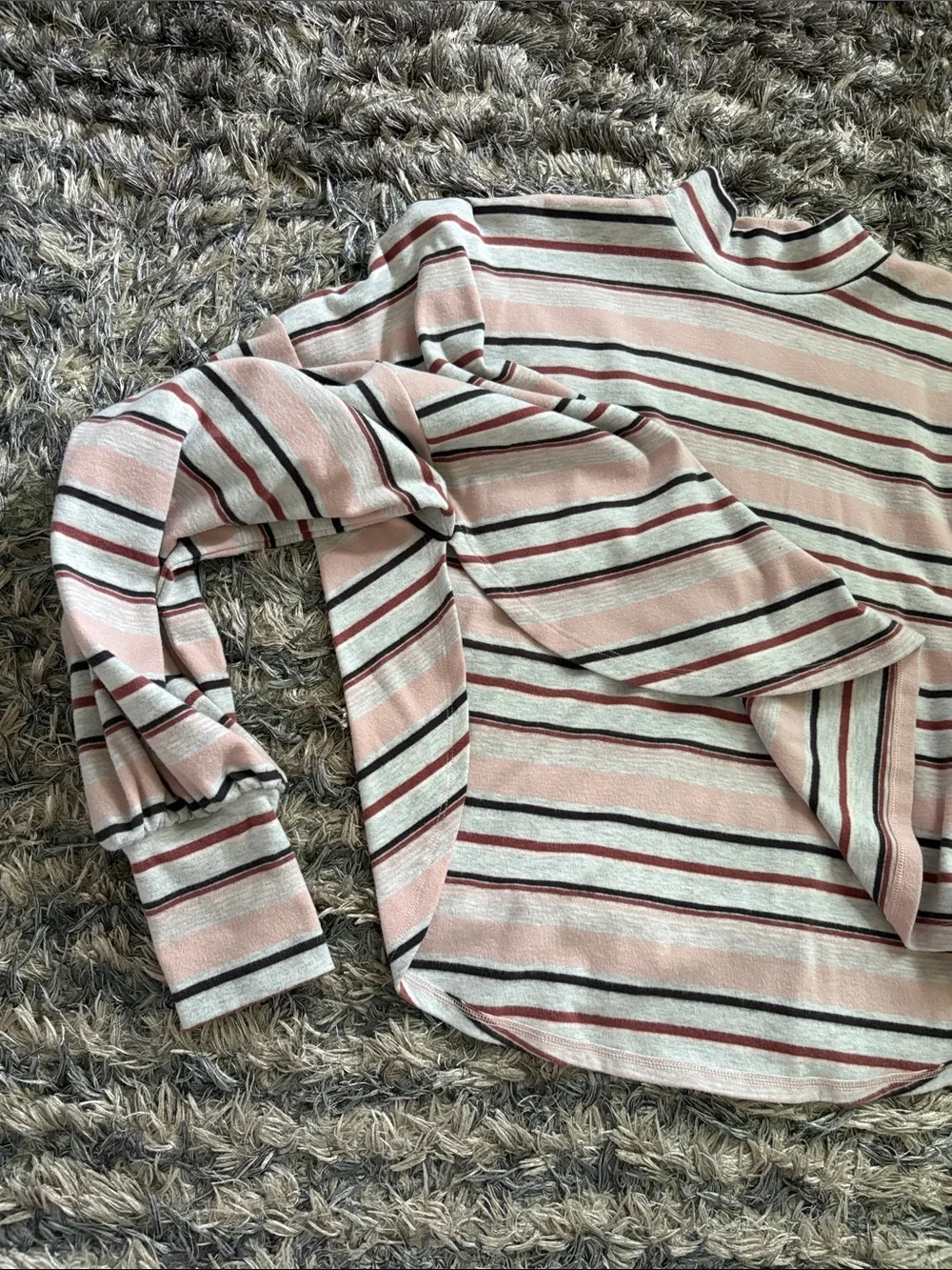 Free People Striped High-Low Long Bishop Sleeve Top XS